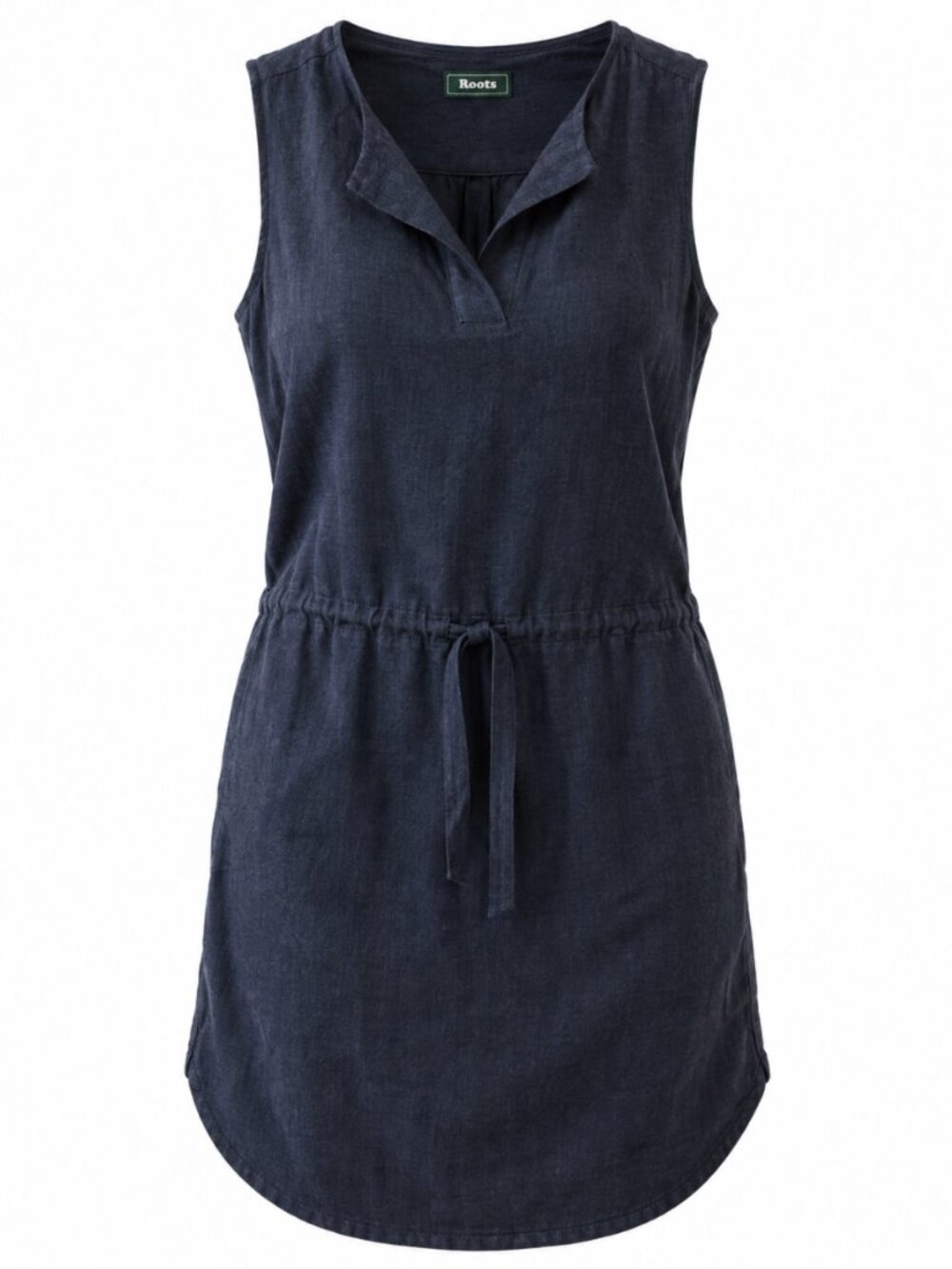 Roots Hazelton Navy Linen Blend Drawstring Shirt Dress Size S